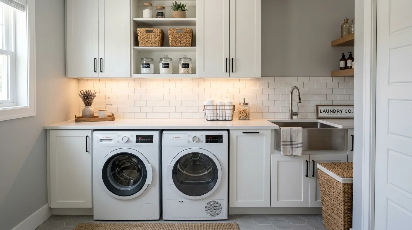 Keep the sink area practical and polished inspiration for a laundry room.